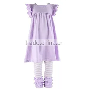 Cotton Solid Dress Children Clothes Girls Boutique Clothing Stripe Ruffle Pants Outfits thumbnail-4