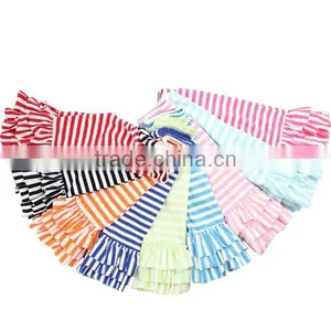 Wholesale Triple Stripe Ruffle Pants 100% Cotton Girls Leggings Pants Boutique Pants thumbnail-2