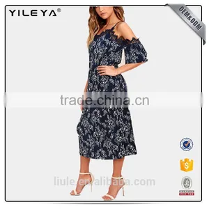 New Design Women Dresses Floral Print Lace Top Maxi Hippie Bohemian Dress thumbnail-2