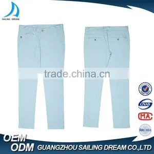 Contrast Color Bartack Light Blue Slim Fit Casual Mens Baggy Pants With High Quality Button thumbnail-1