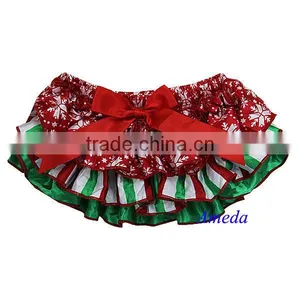 Xmas Newborn Baby Red Snow Green White Straight Bow Satin Ruffles Bloomers 0-24M thumbnail-1