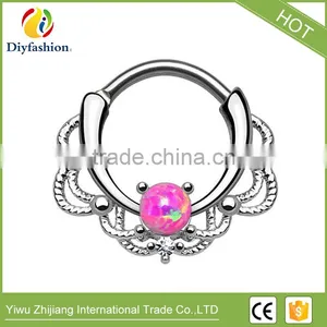 Most Popular Titanium and Copper Opal Stone Wave Shape Nipple Nose Ring for Unisex thumbnail-4