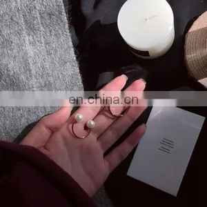 2PCS/Set Contracted Design Beautiful and Elegant Pearl Zircon Women's Pearl Finger Ring thumbnail-6