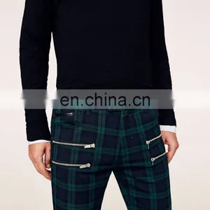 New Style Wholesale Man Fashion Slim Fit Checked Trousers With Zips thumbnail-3
