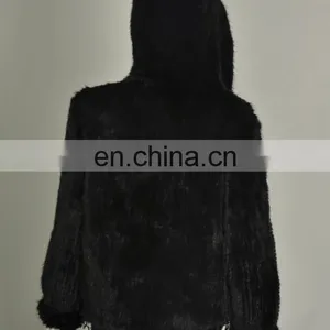 Knitted Mink Fur Coat With Hood North American Canada Style Bomber Jacket thumbnail-1
