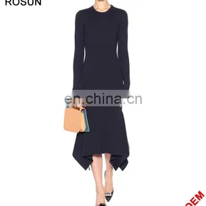 Women Fashion Asymmetric Hem Wool Rib Sweater Dress thumbnail-2