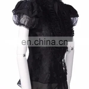 Gothic Short Sleeves Lace Top With High Collar thumbnail-2