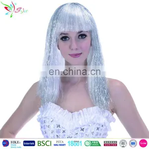 Beautiful Women Synthetic Fibre With Tinsel Long Straight Wig Silver thumbnail-1