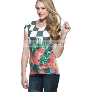 2015 Factory Direct Price Wholesale Ploycotton Chess Board With Retro Flower Print T-shirt thumbnail-5