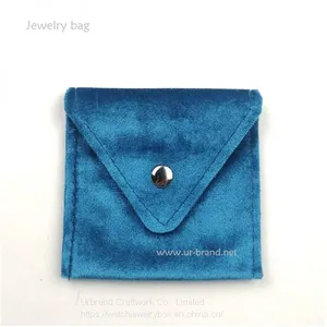 Custom Mini Embroidery Envelope Flap Gift Dust Button Jewelry Velvet Bag With Satin Lining thumbnail-2