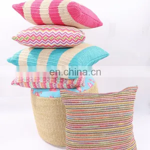 Hot Selling Customized Decorative Colorful Faux Straw Cushion Pillows Outdoor Modern Printed Woven Chair Cushion thumbnail-2