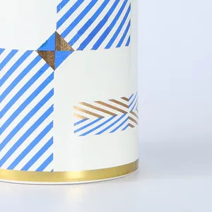 European Simple Style Blue and White Bended Line Sheet Pattern Ceramic Flower Vases With Lid For Home Decoration thumbnail-4