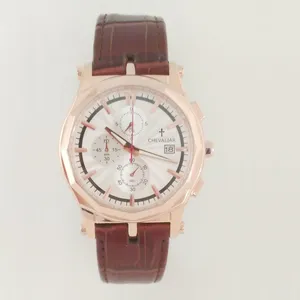 Stainless Steel Fashion Multi-function Watches Man Genuine Leather Quartz Chronograph Watch thumbnail-5