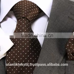 Brown, Polka, Dot, Necktie Set, Pocket Square and Cufflink Set Neck Tie, Corbata, Gravate, Krawatte, Cravatta, Fashion Tie thumbnail-1
