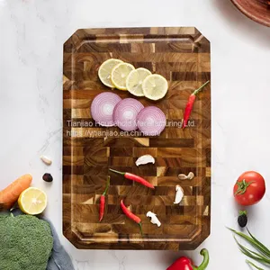 End Grain Food Meat Fruits Acacia Wooden Chopping Boards With Juice Groove Cutting Board thumbnail-2