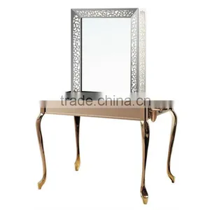 Beiqi Stainless Steel Engraving Mirror Station With Led Light Makeup Mirror Salon Furniture thumbnail-2