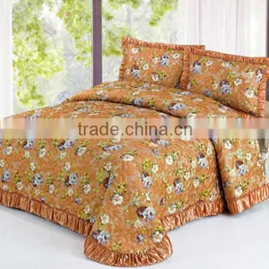 3 Pcs Gorgeous Jaquard Flower Quilt Bed Set In Orange Color thumbnail-1