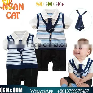2016 British Style Newborn Baby Clothes Cotton Jumpsuits Breathable Toddler Boy Stripe Rompers Breathable Handsome Boy Clothing thumbnail-1