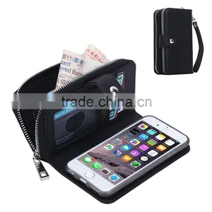 Fashion Zipper PU Leather Wallet Card Slot Black Cell Phone Case for IPhone 6/6s thumbnail-3
