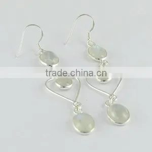 Rainbow Moon Stone Silver Earring, 925 Silver Jewellery, Handmade Silver Jewellery thumbnail-1
