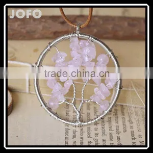 Wholesale Natural Rose Quartz Crystal Birthstone Tree of Life Handmade Pendant SCC0356 thumbnail-1