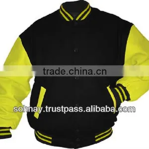 Black Yellow Varsity Jacket Letterman Baseball Jacket thumbnail-1