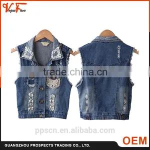 Wholesale Bleach Basic Style Denim Women's Jacket With Studs and Laces thumbnail-1