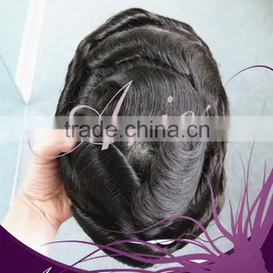 Natural Hair Poly Skin Base Human Hair Toupee thumbnail-1
