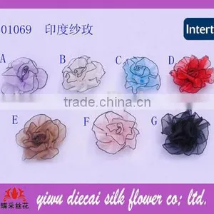 Prevalent Embellished Organza Fabric Rose Flower thumbnail-1