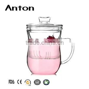 Custom Design Unbreakable Cheap Glass Cups With Glass Lid and Handle thumbnail-1