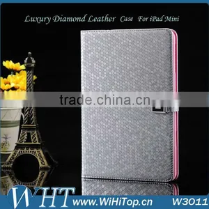High Quality Diamond Leather For IPad Mini Leather Case Cover.Folio Leather Wallet Case for IPad Mini 7.9 Inch.WHTS003 thumbnail-1