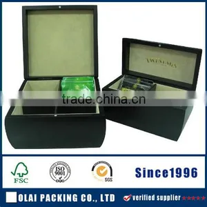 Luxury Matte Blue Lacquer Finish Wooden Tea Bags Packing Box thumbnail-1