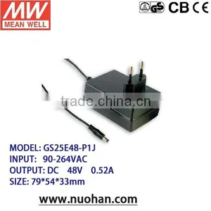 Meanwell GS25E48-P1J 25W 48v AC-DC Single Output Adaptor 25w Wall-mounted Type 48v Plastic Adaptor thumbnail-1