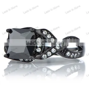 Princess Cut Black CZ Engagement Ring With Band thumbnail-2