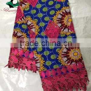 2016 Haniye JFWL-122 African Wax Print Mix Guipure Lace Fabric Ankara Wax Mix Lace Fabric for Dresses thumbnail-1