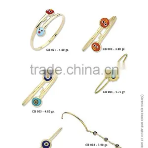 14K Solid Gold Turkish Evil Eye Bead Charm Amulet Bracelet for Child thumbnail-1