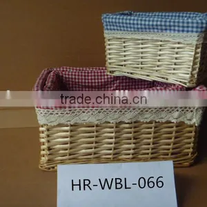 3 Set Natural Color Rectangular Wicker Basket With Cotton Liner thumbnail-1