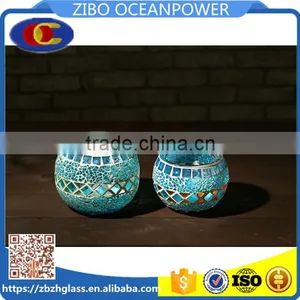 Glass Candleholder Blue Mosaic Decor 2 Size Glass Jar thumbnail-1
