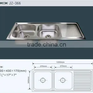 Stainless Steel Double Bowl Inset Kitchen Sink With Single Board thumbnail-1