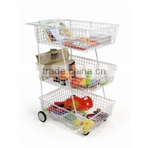 3 Tier Supermarket Mobile Metal Trolley Rack thumbnail-1