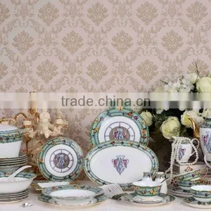 Green Color Guard Pattern Painting Ceramic Dinnerware Set thumbnail-1