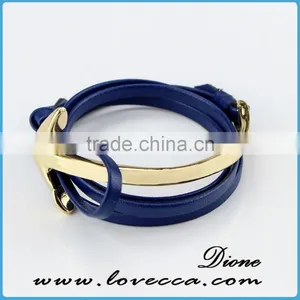 Fashion Jewelry Wholesale Leather Steel Anchor Hook Bracelet Men ,Custom Jewelry Nautical Bracelet Leather thumbnail-6