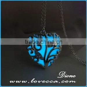 Heart Necklace Magical Aqua Blue Tree Heart Glow In Dark Luminous Pendant Necklace thumbnail-5