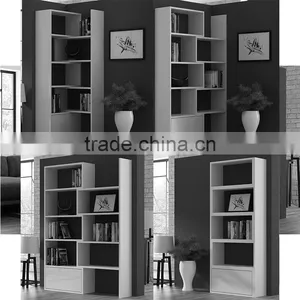 2016 New 4-Tier Extendable Bookshelf System MDF Wood Bookcase With Drawer Organizer From Living Room Movable Bookshelf thumbnail-1