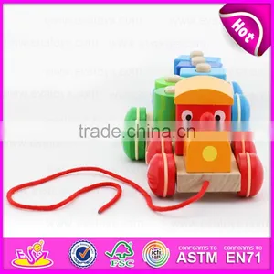 Colorful Wooden Pull Shape Block Train Toy for Kids,EN71 Top Sale Pull Line Toy Vehicle Wooden Toy Train OEM W05C025 thumbnail-3