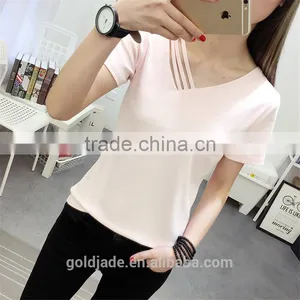 Fashion Design European Style Plain White Women T Shirt Cotton thumbnail-4