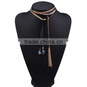 Long Rose Alloy Chain With Chamois Leather Rope Necklaces Jewelry thumbnail-2