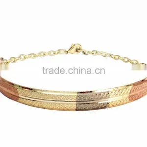 Imitation Three Tone Plated Bangle Bracelet With Extension Link Chain thumbnail-1