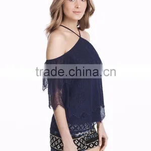 MGOO 2017 Summer Fashion Lace Top Thin T Shirt Trim Off Shoulder Bardot Lace Woven Top thumbnail-4