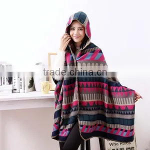 High Quality 2017 New Model Female Scarf Double-side Grid Printed Design Button With Hood Women Cloak thumbnail-4